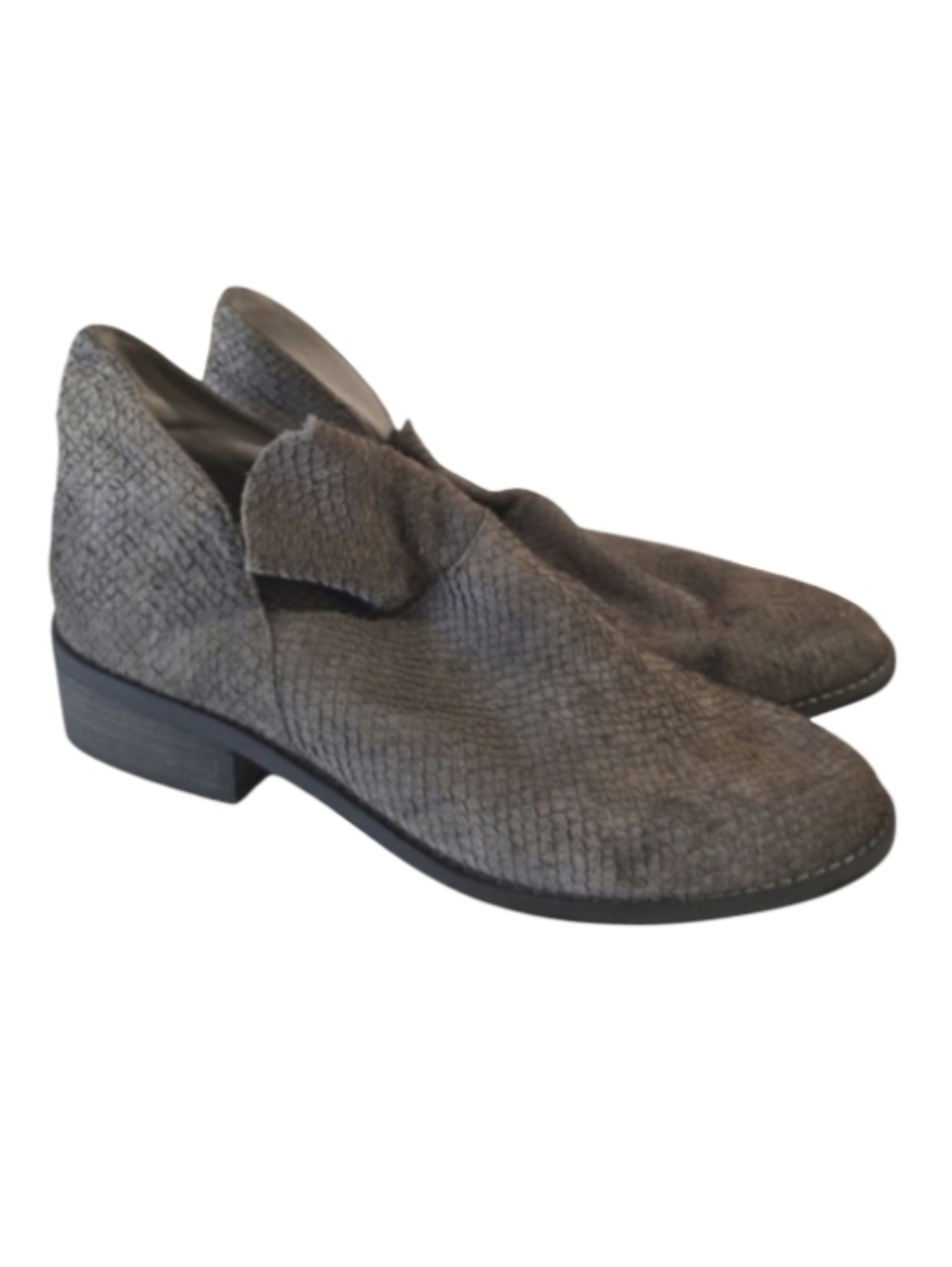 Western Embossed Leather Booties Eileen Fisher 9.5 Gray Textured Ankle Boots